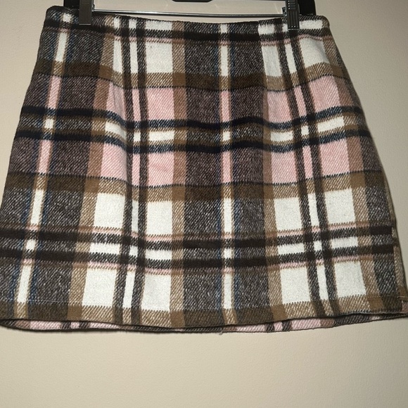 Plaid Women's Wool Blend Schoolgirl Clueless Academia Skirt Pink & Brown Size M - Picture 5 of 10